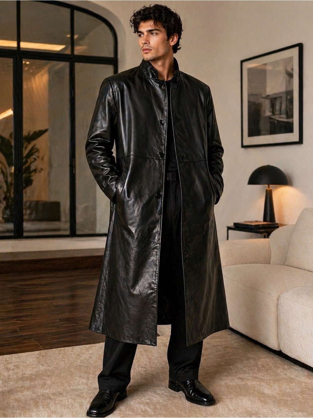 Men's Avanti Leather Trench Coat - Thinsulate Insulated, Removable Lining